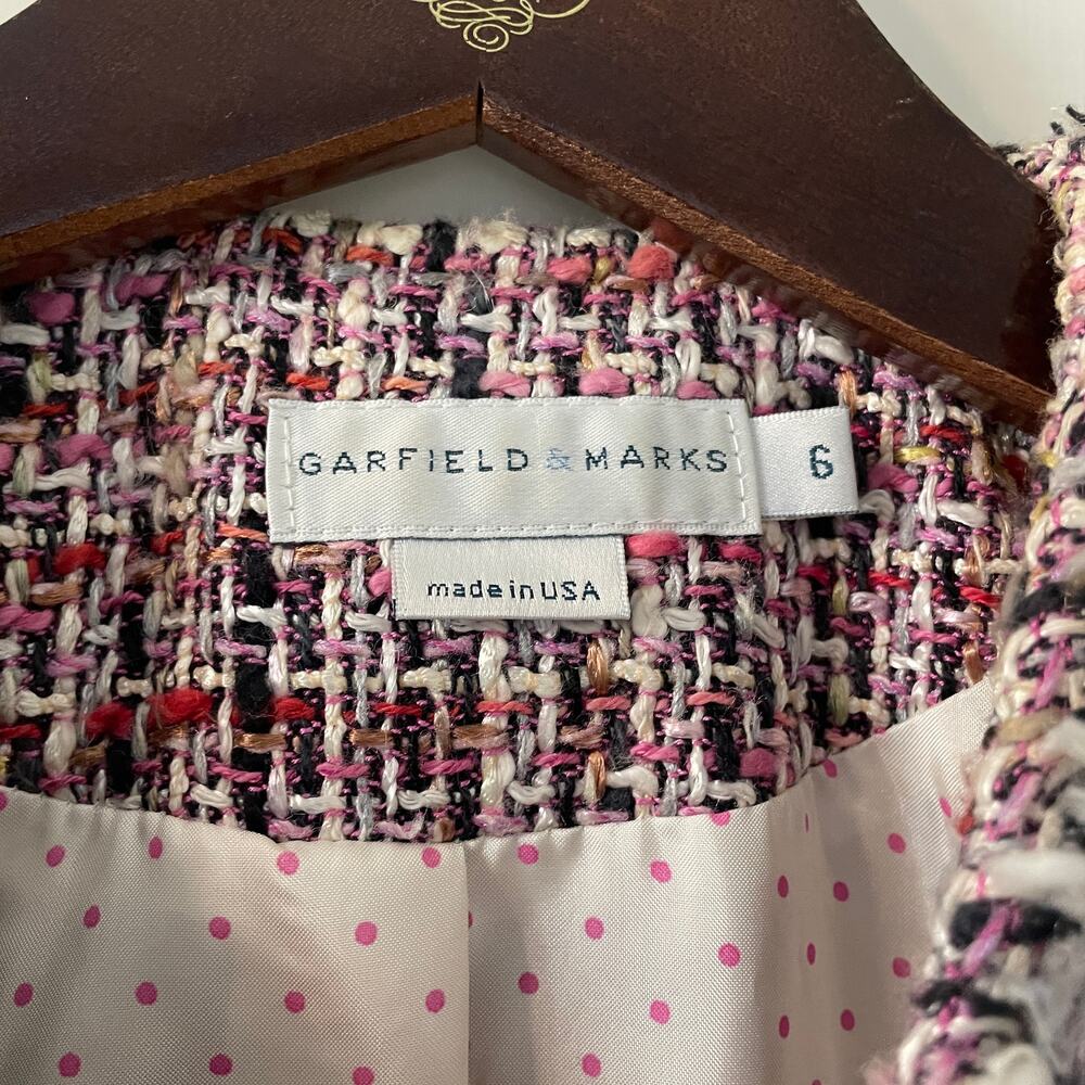 Garfield & Marks Pink Long Tweed Made in USA‎ Coat Size 6 Vintage - Picture 5 of 6